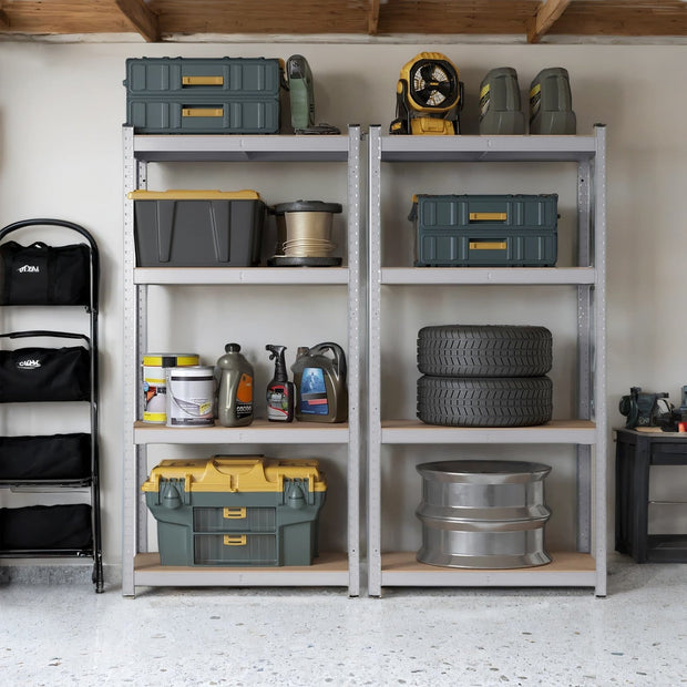 4-Tier Garage Storage Shelving – Steel – Silver – Heavy-Duty Load Capacity 520 kg