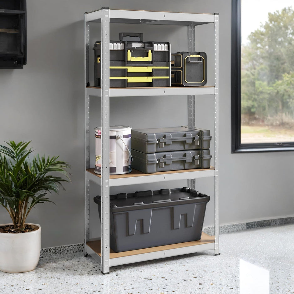 4-Tier Garage Storage Shelving – Steel – Silver – Heavy-Duty Load Capacity 520 kg