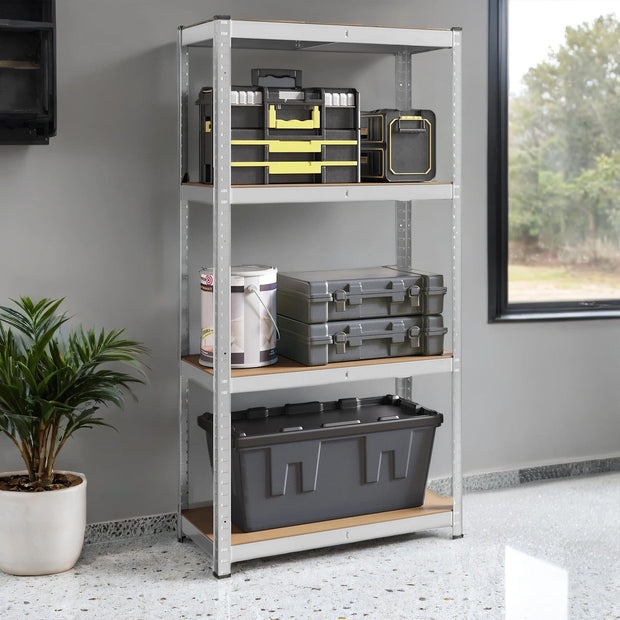 4-Tier Garage Storage Shelving – Steel – Silver – Heavy-Duty Load Capacity 520 kg