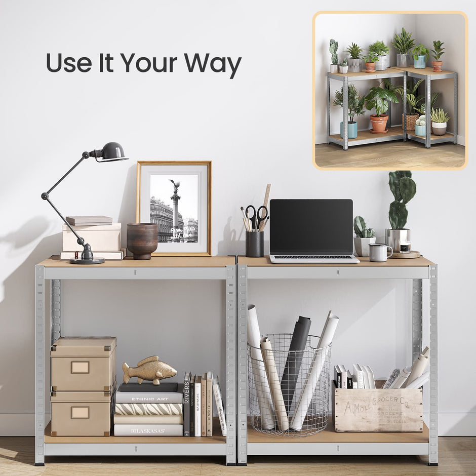 4-Tier Garage Storage Shelving – Steel – Silver – Heavy-Duty Load Capacity 520 kg