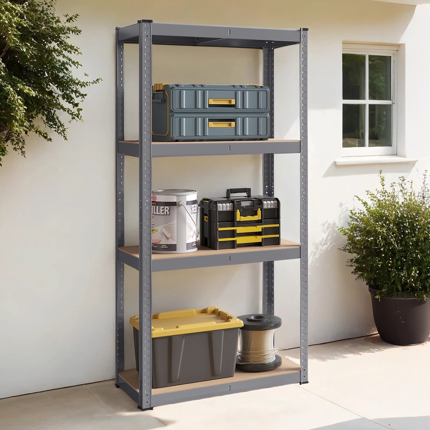 4-Tier Steel Shelving Unit – Grey – Heavy-Duty Storage Solution – Load Capacity 520 kg
