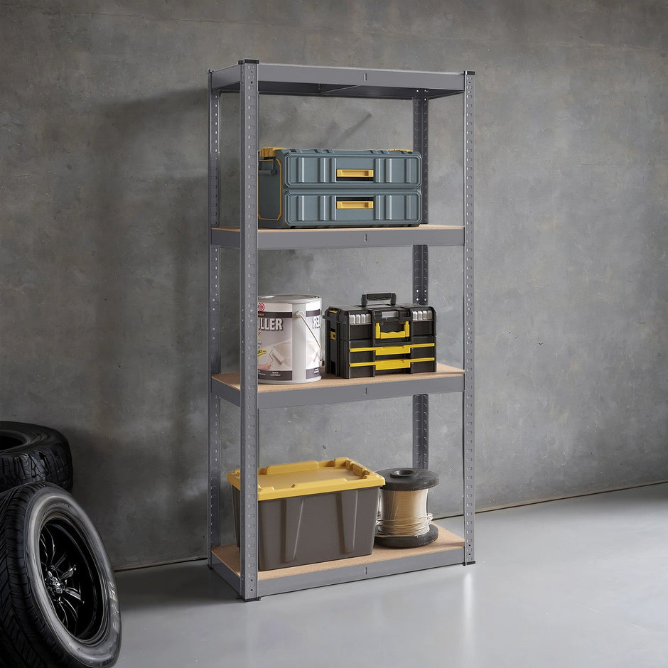 4-Tier Steel Shelving Unit – Grey – Heavy-Duty Storage Solution – Load Capacity 520 kg