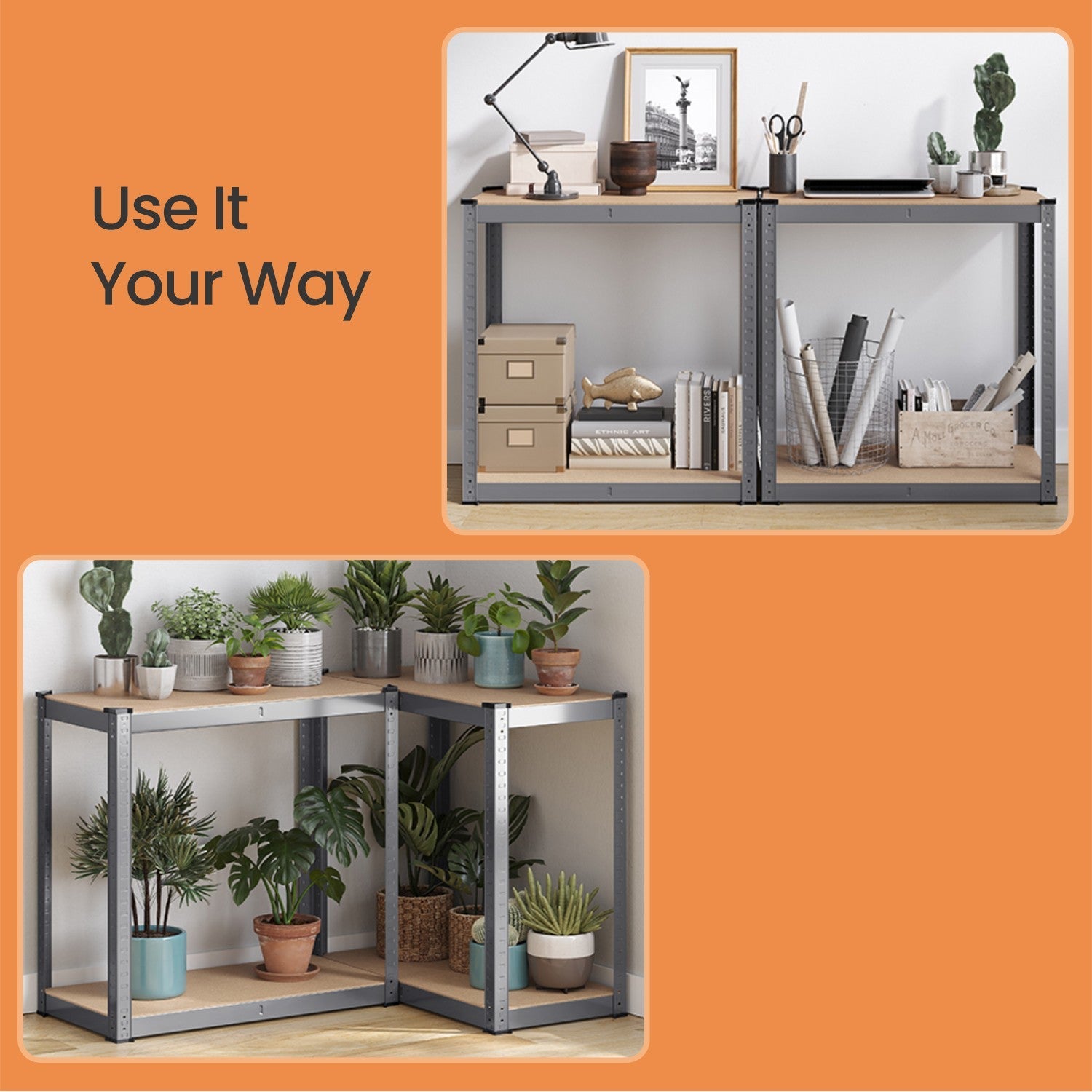 4-Tier Steel Shelving Unit – Grey – Heavy-Duty Storage Solution – Load Capacity 520 kg