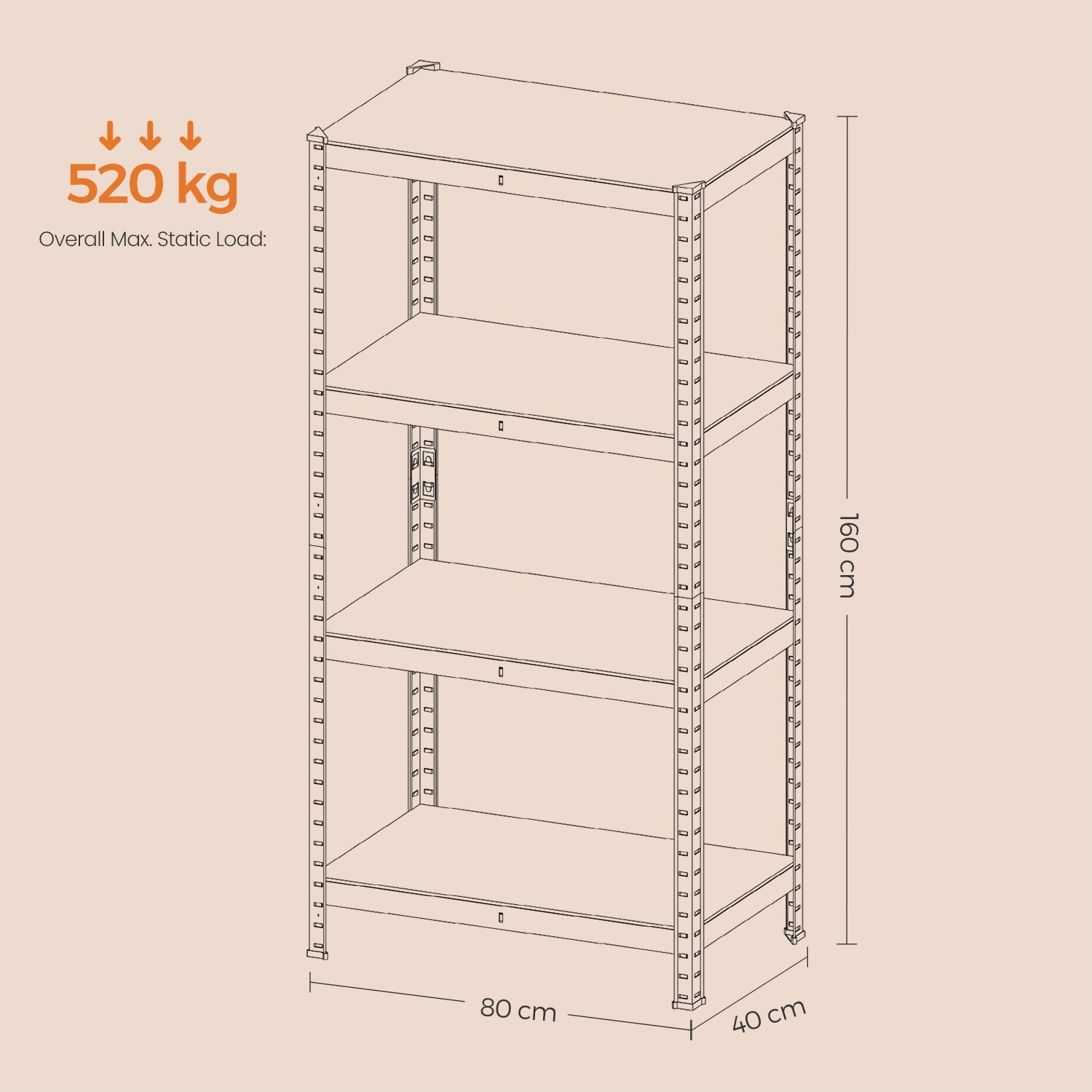 4-Tier Steel Shelving Unit – Grey – Heavy-Duty Storage Solution – Load Capacity 520 kg