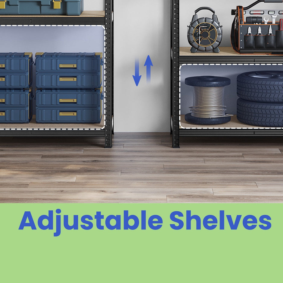 Garage Storage Shelving – Metal – Black – Adjustable 5-Tier Unit, Set of 2, 50 x 100 x 200 cm, 650 kg Load Capacity