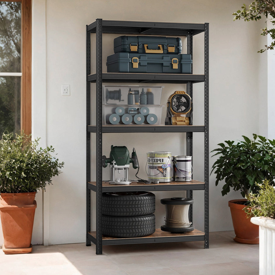 5-Tier Storage Shelving Unit – Metal – Brown and Black – Adjustable, Industrial Design, 650 kg Capacity