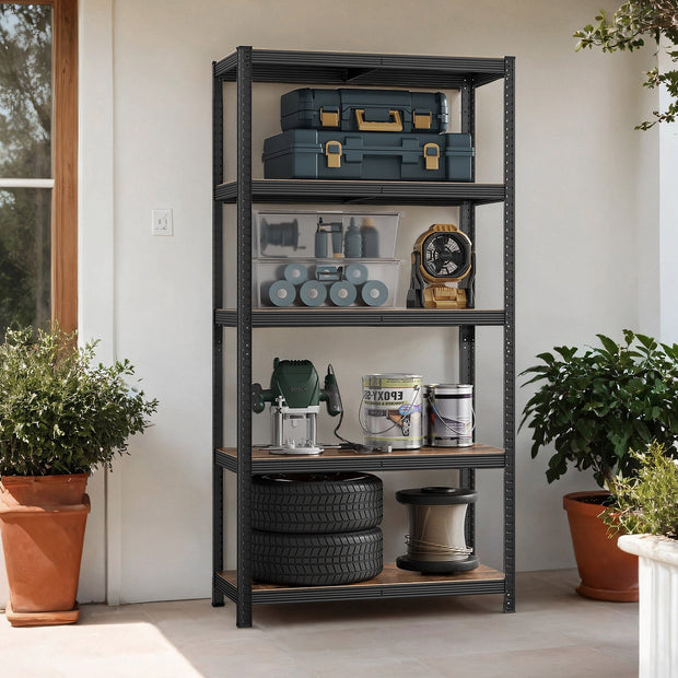 5-Tier Storage Shelving Unit – Metal – Brown and Black – Adjustable, Industrial Design, 650 kg Capacity