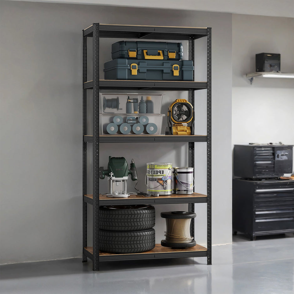 5-Tier Storage Shelving Unit – Metal – Brown and Black – Adjustable, Industrial Design, 650 kg Capacity