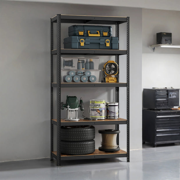 5-Tier Storage Shelving Unit – Metal – Brown and Black – Adjustable, Industrial Design, 650 kg Capacity