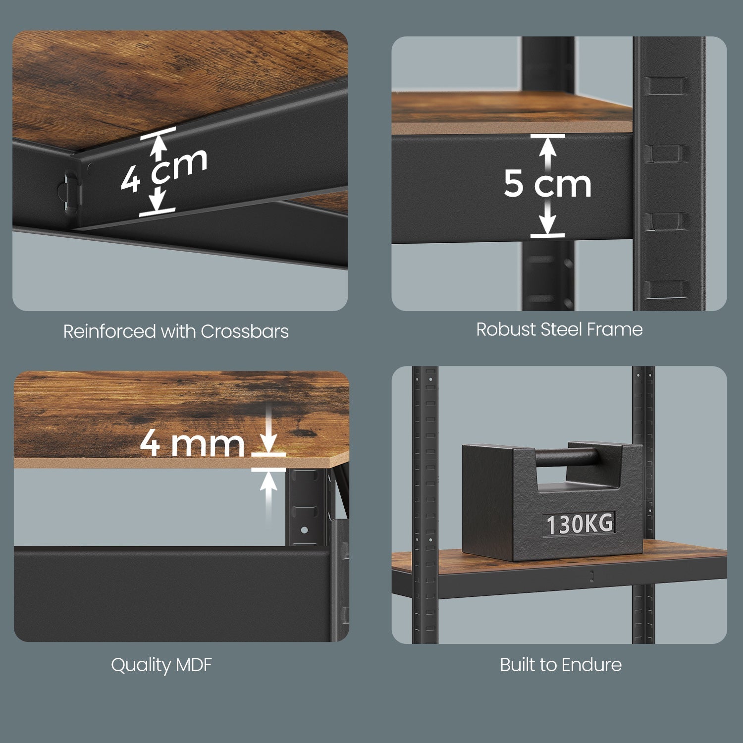 5-Tier Storage Shelving Unit – Metal – Brown and Black – Adjustable, Industrial Design, 650 kg Capacity