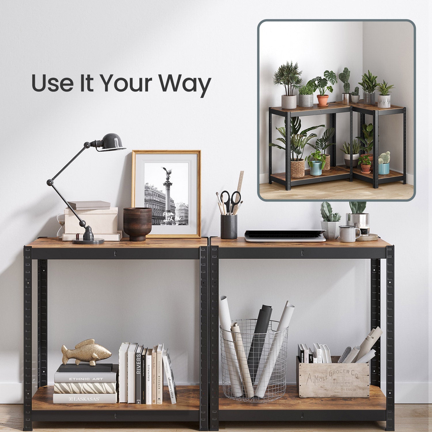5-Tier Storage Shelving Unit – Metal – Brown and Black – Adjustable, Industrial Design, 650 kg Capacity