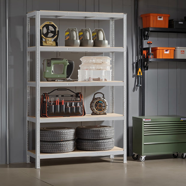 Storage Shelving Unit – Metal – Silver – 5-Tier, Adjustable, 650 kg Capacity