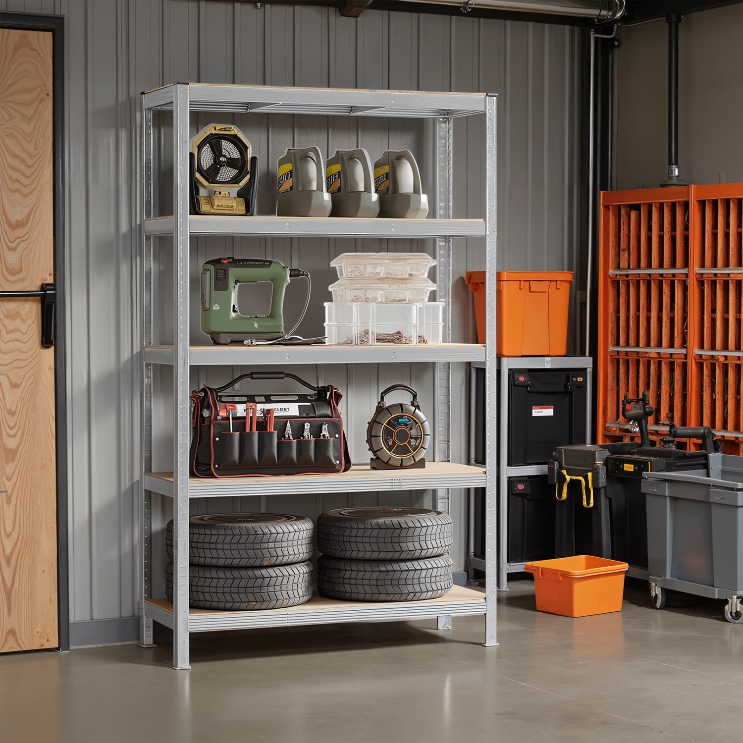 Storage Shelving Unit – Metal – Silver – 5-Tier, Adjustable, 650 kg Capacity