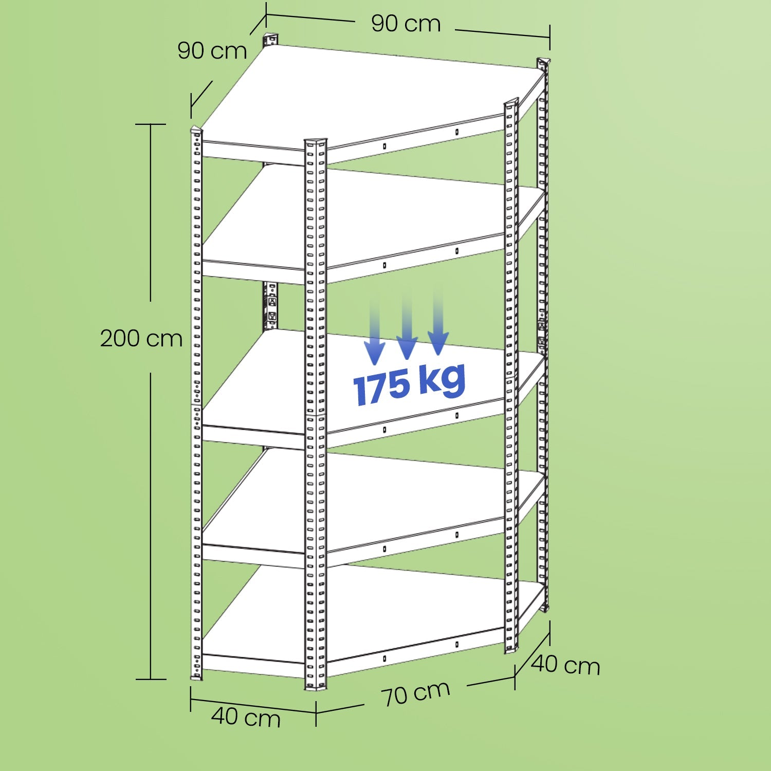 5-Tier Corner Shelf – Heavy Duty Metal – Silver and Natural Beige – 875 kg Load Capacity