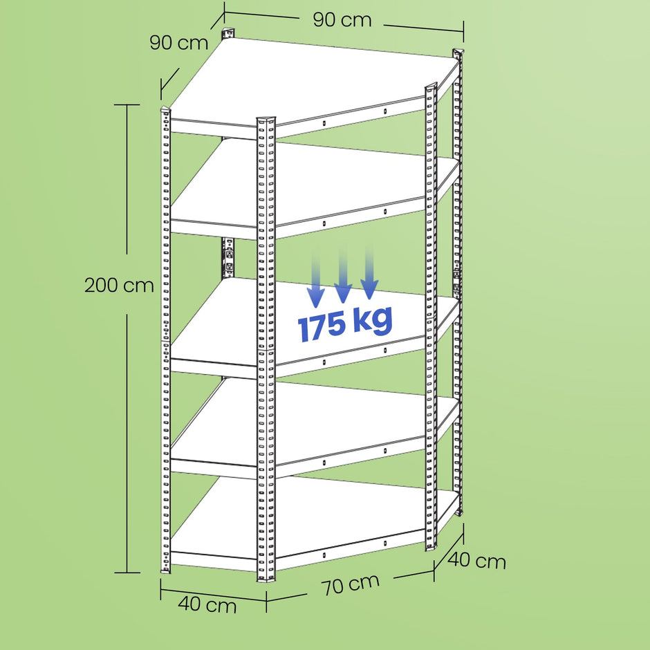 5-Tier Corner Shelf – Heavy Duty Metal – Silver and Natural Beige – 875 kg Load Capacity