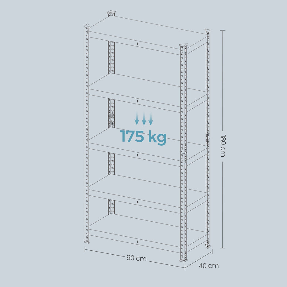 5-Tier Steel Shelving Unit – Silver/Greige and Black/Rustic Brown – Industrial Storage Solution – Adjustable Shelves, 650 kg Load Capacity