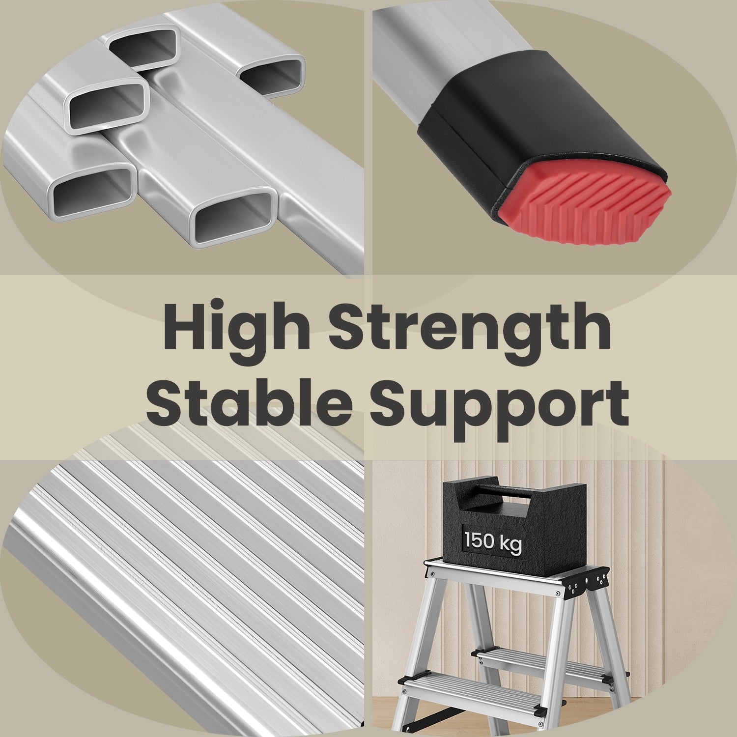 4-Step Ladder – Aluminium – Silver – Lightweight and Folding with Non-Slip Steps, Max. Weight Capacity 150 kg