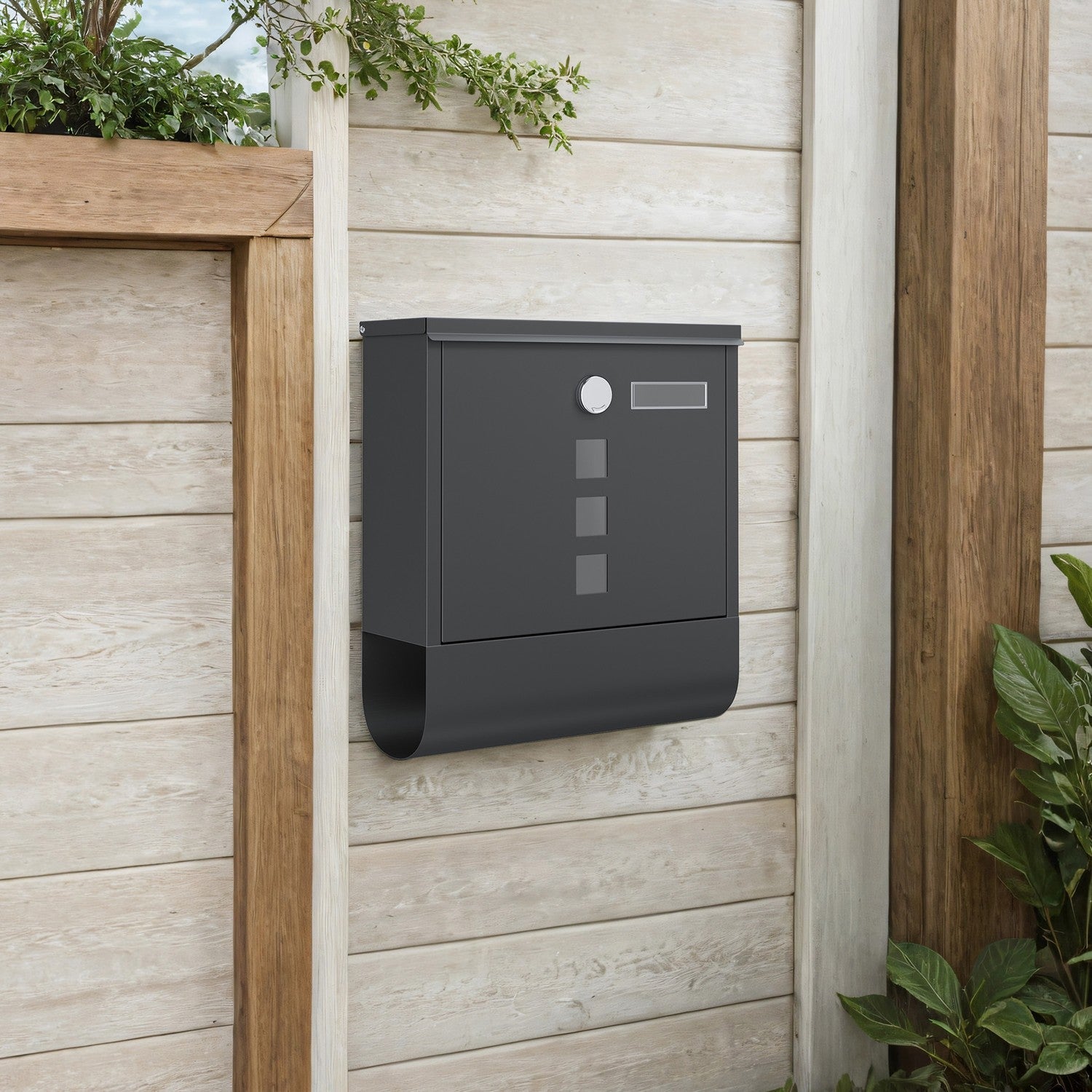 Wall Mounted Mailbox – Metal – Ink Black – With Lock, Nameplate, and Newspaper Holder