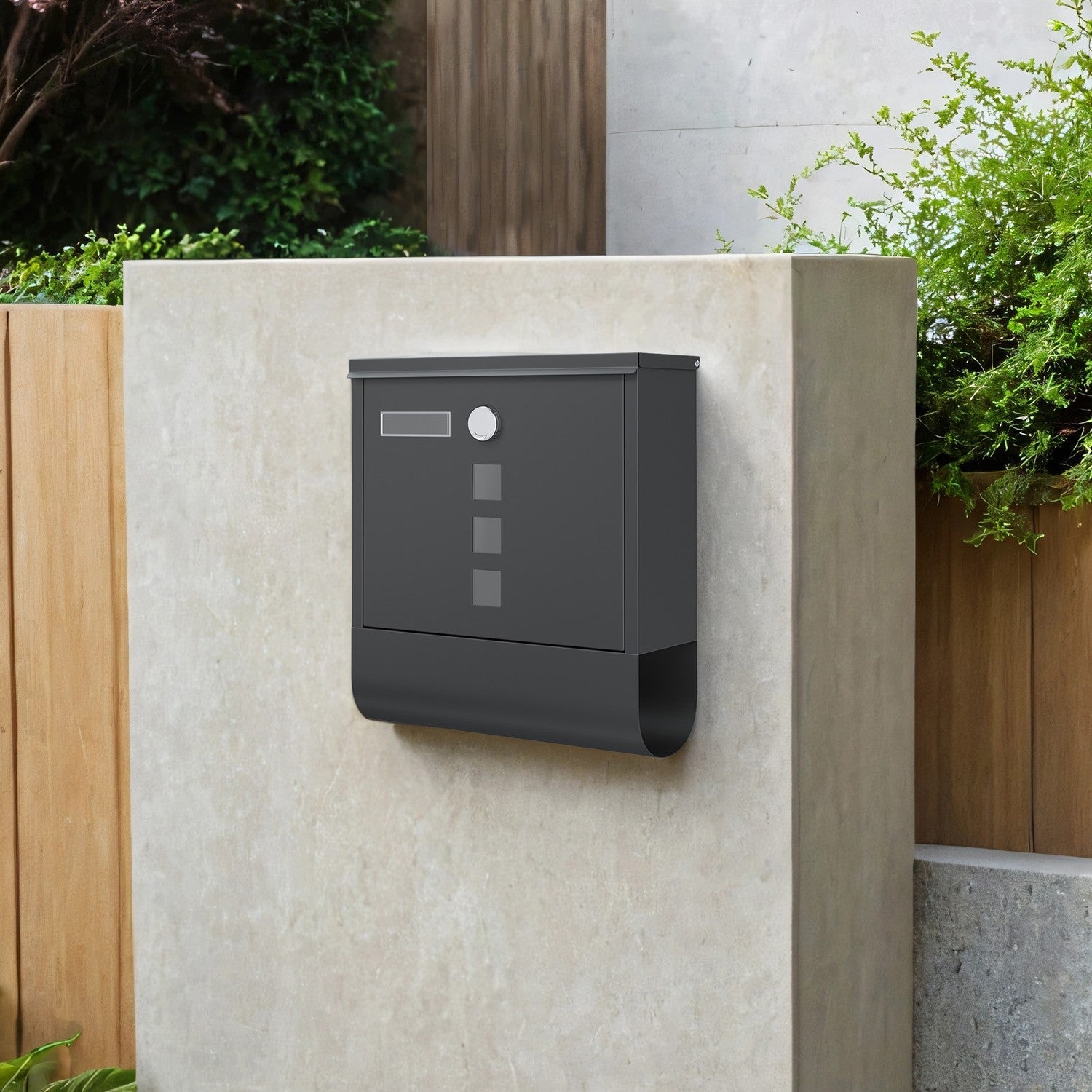 Wall Mounted Mailbox – Metal – Ink Black – With Lock, Nameplate, and Newspaper Holder