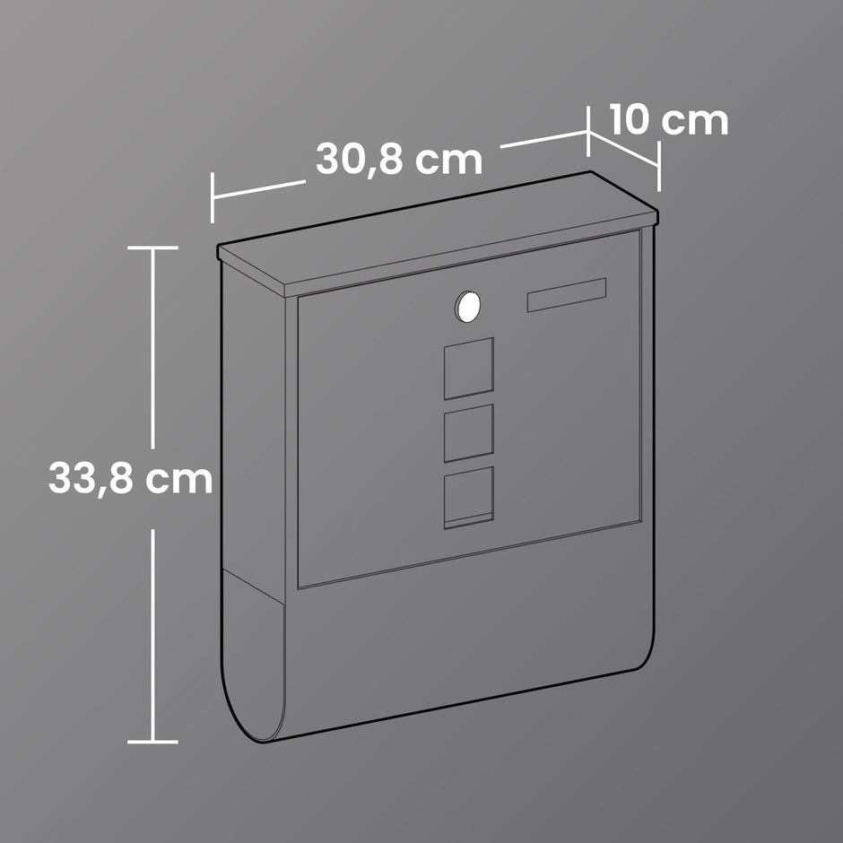 Wall Mounted Mailbox – Metal – Ink Black – With Lock, Nameplate, and Newspaper Holder