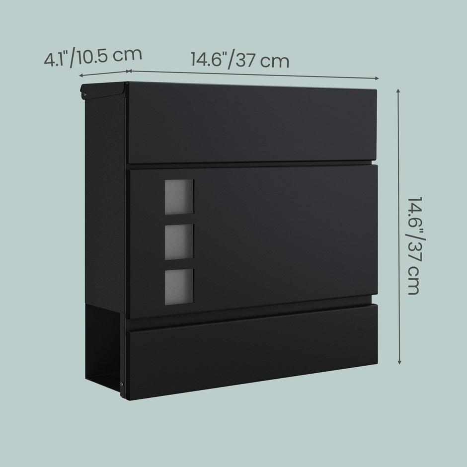 Lockable Wall-Mounted Mailbox – Metal – Black – Includes Newspaper Holder, Easy to Install