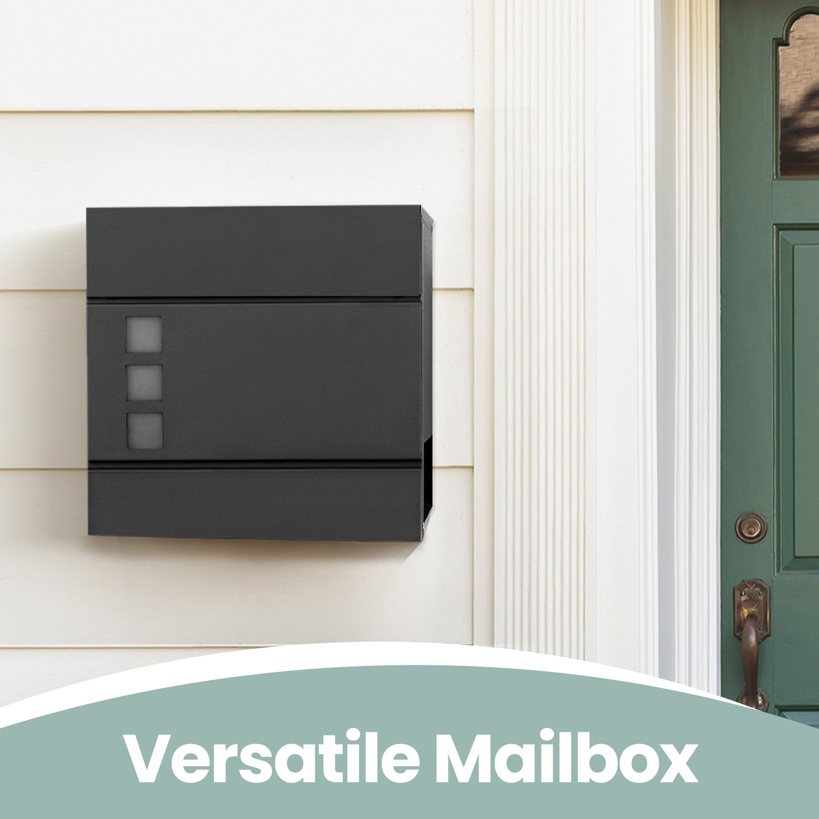 Lockable Wall-Mounted Mailbox – Metal – Black – Includes Newspaper Holder, Easy to Install
