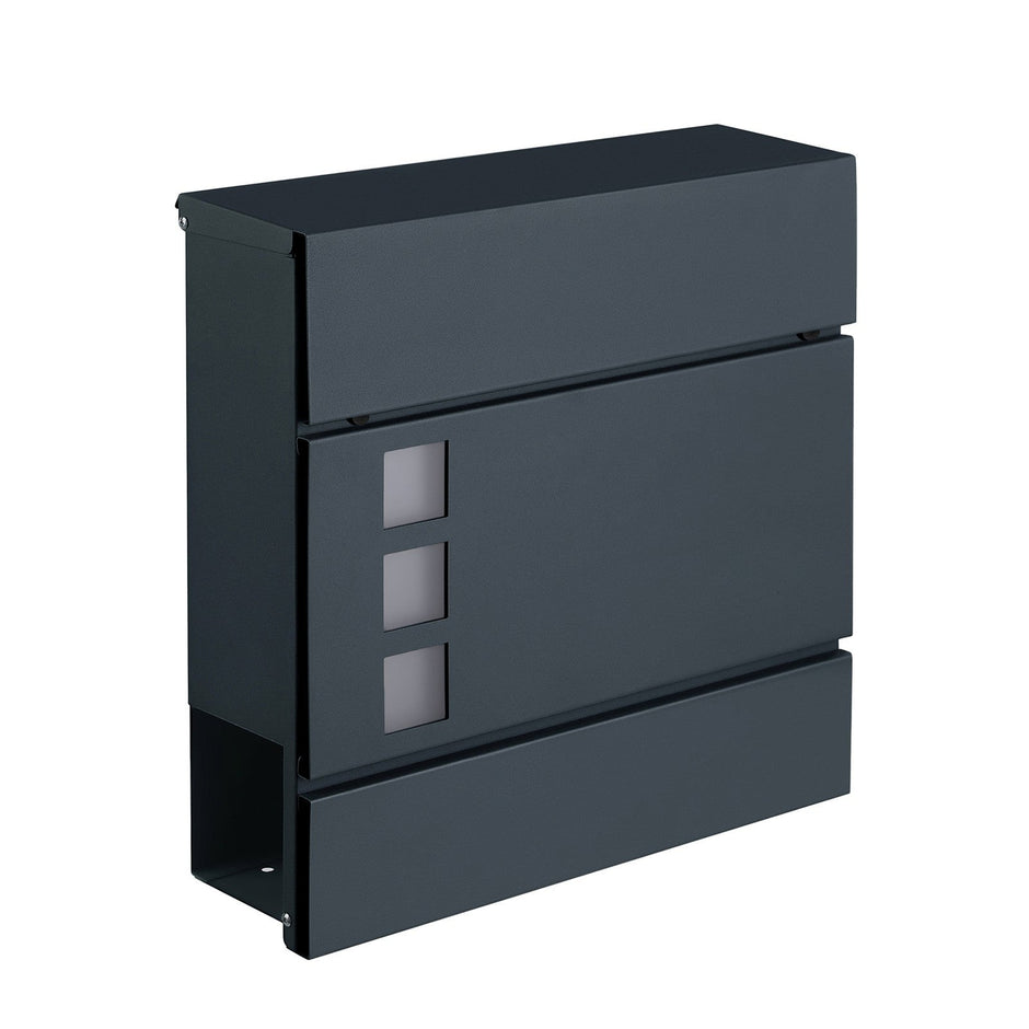 Lockable Wall-Mounted Mailbox – Metal – Black – Includes Newspaper Holder, Easy to Install
