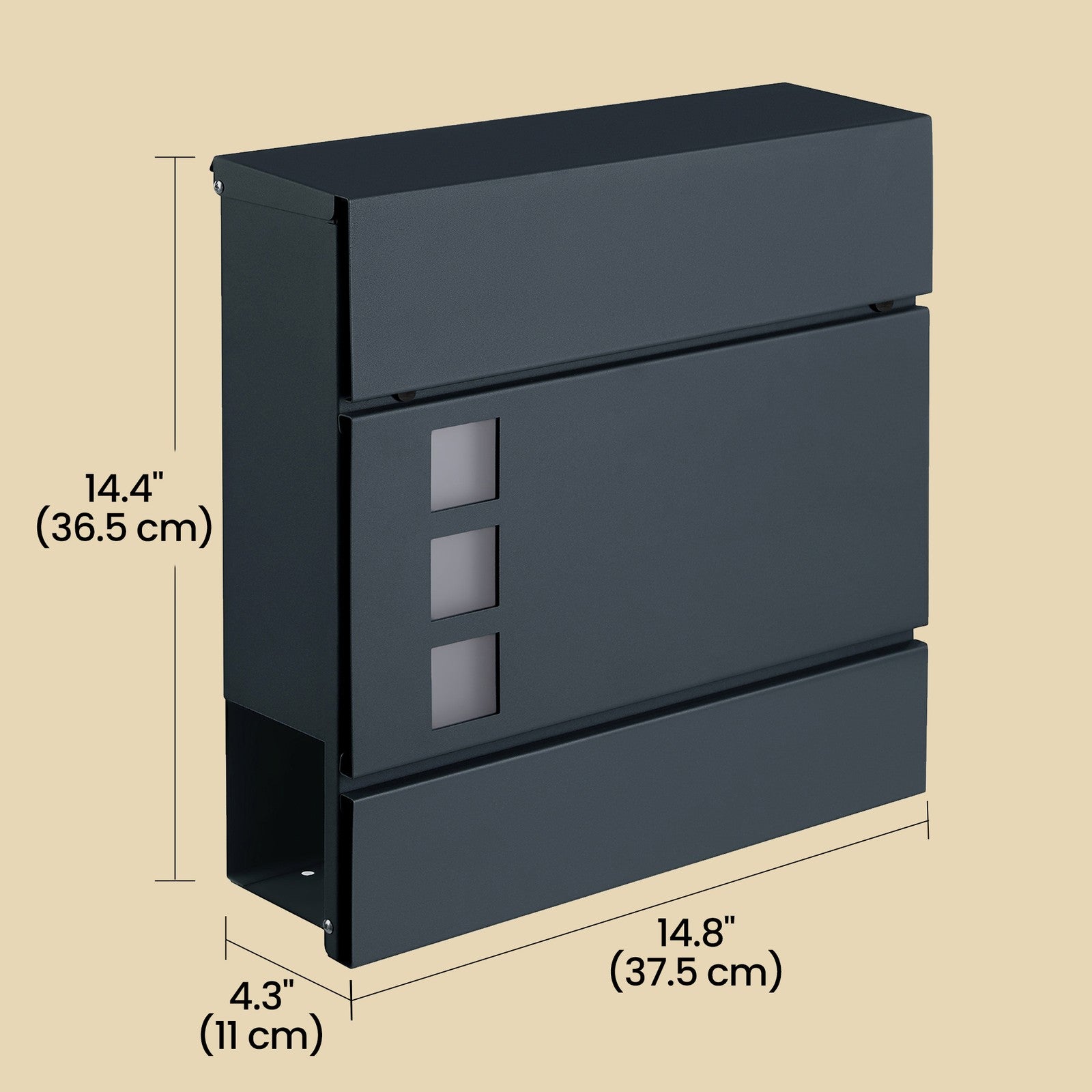 Lockable Wall-Mounted Mailbox – Metal – Black – Includes Newspaper Holder, Easy to Install