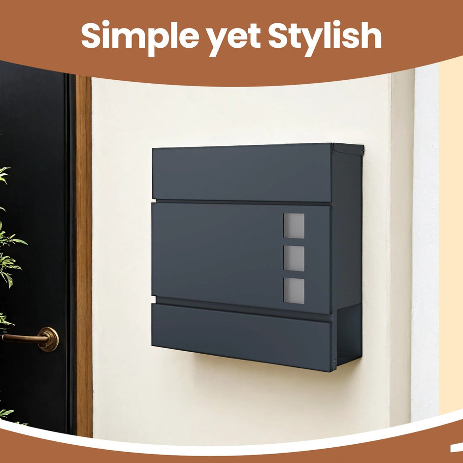 Lockable Wall-Mounted Mailbox – Metal – Black – Includes Newspaper Holder, Easy to Install