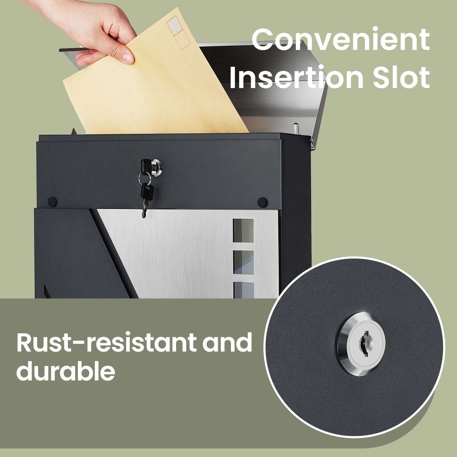 Wall-Mounted Mailbox – Stainless Steel – Silver and Anthracite Grey – With Viewing Windows and Lock