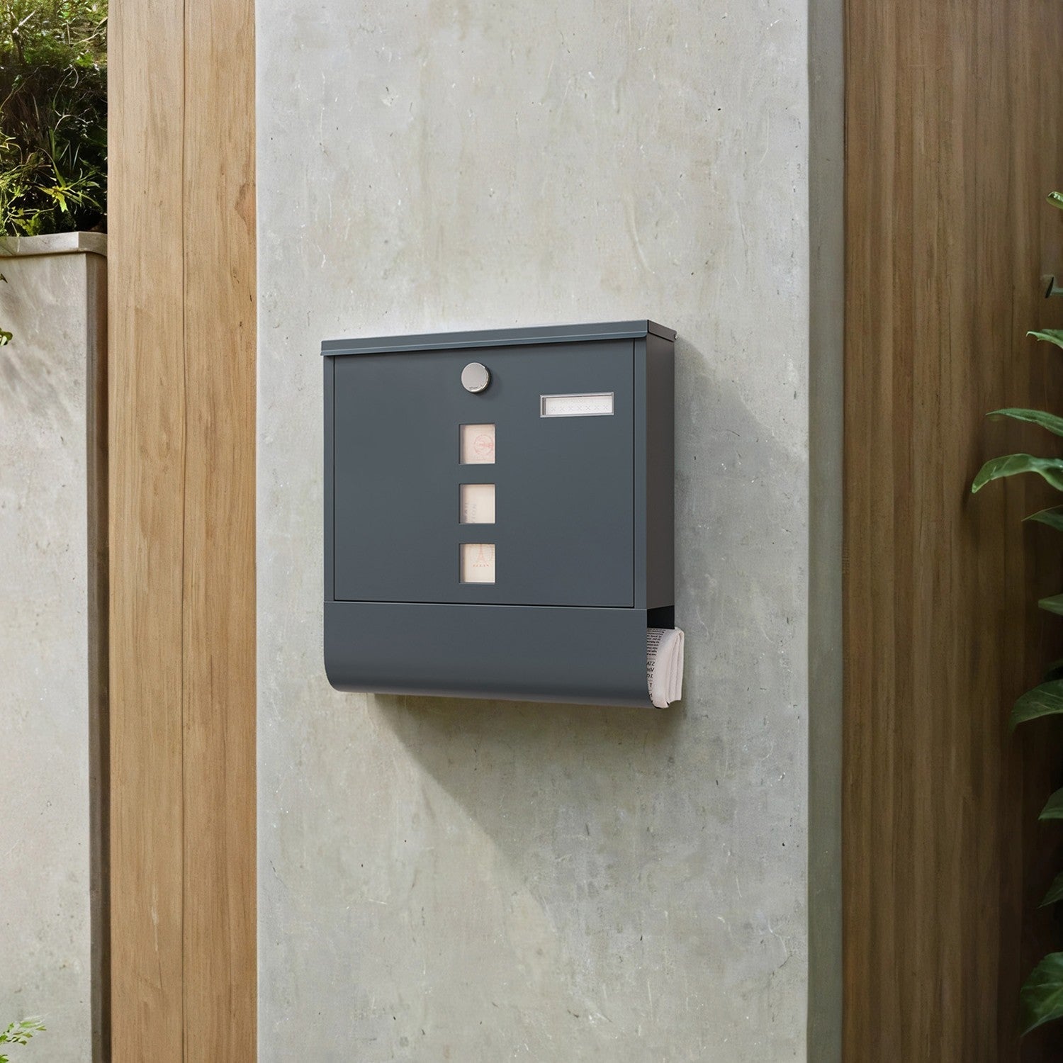 Mailbox – Copper Lock Cylinder – Anthracite Grey – Includes Newspaper Holder