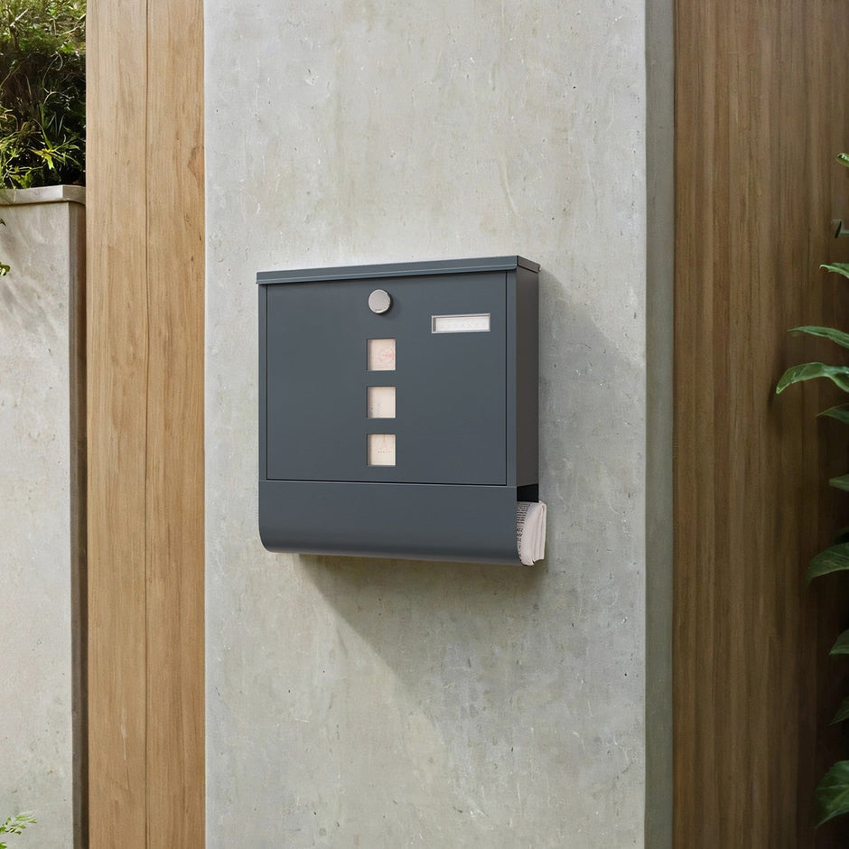 Mailbox – Copper Lock Cylinder – Anthracite Grey – Includes Newspaper Holder