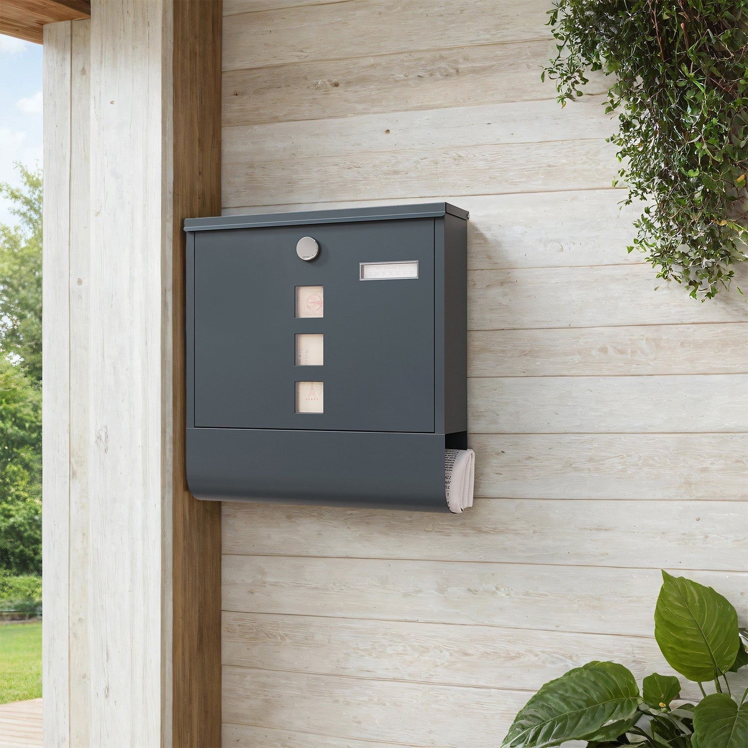 Mailbox – Copper Lock Cylinder – Anthracite Grey – Includes Newspaper Holder