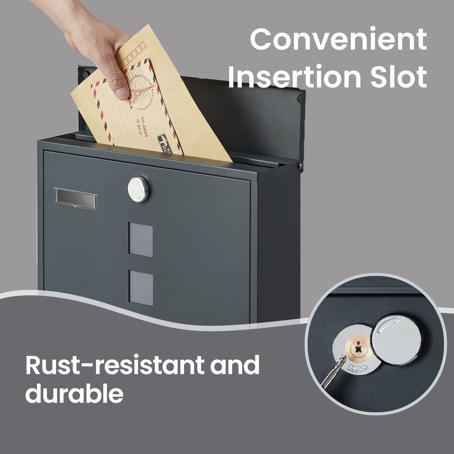 Mailbox – Copper Lock Cylinder – Anthracite Grey – Includes Newspaper Holder