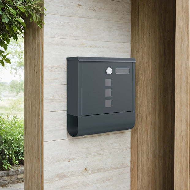 Wall Mounted Mailbox – Metal – Anthracite Grey – Copper Lock Cylinder with Newspaper Holder