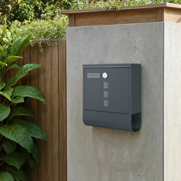 Wall Mounted Mailbox – Metal – Anthracite Grey – Copper Lock Cylinder with Newspaper Holder