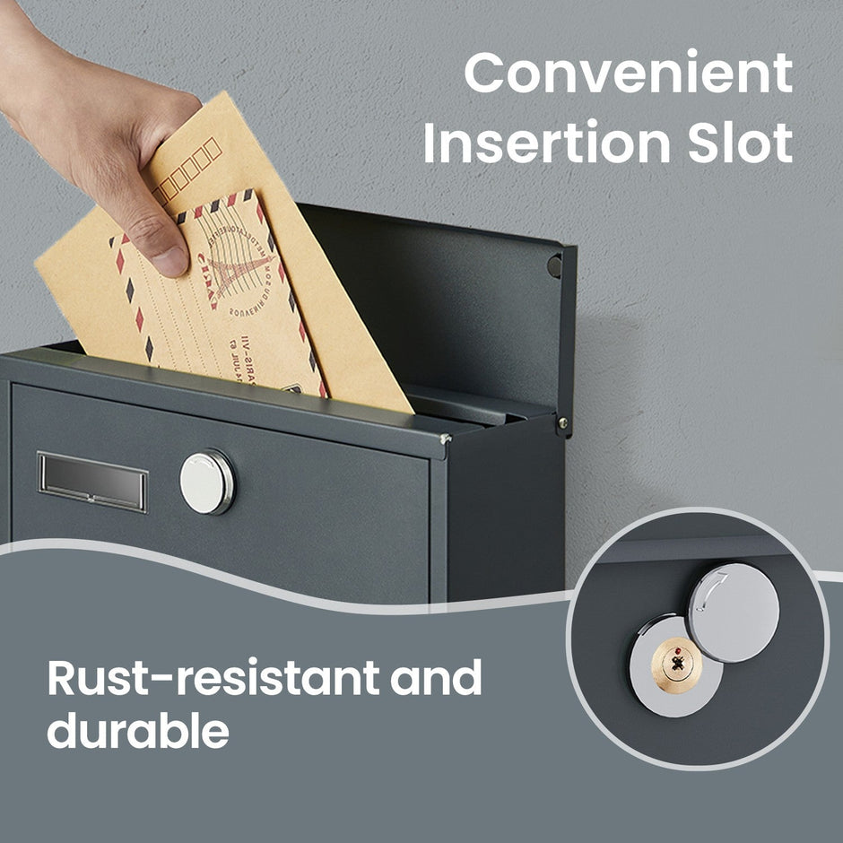 Wall Mounted Mailbox – Metal – Anthracite Grey – Copper Lock Cylinder with Newspaper Holder