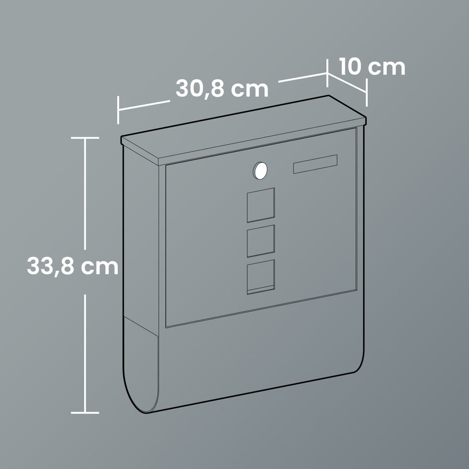 Wall Mounted Mailbox – Metal – Anthracite Grey – Copper Lock Cylinder with Newspaper Holder