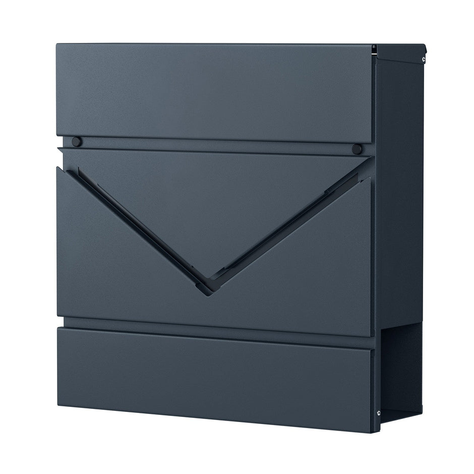 Lockable Wall-Mounted Mailbox – Metal – Anthracite Grey and Silver – Includes Newspaper Holder, Easy Installation