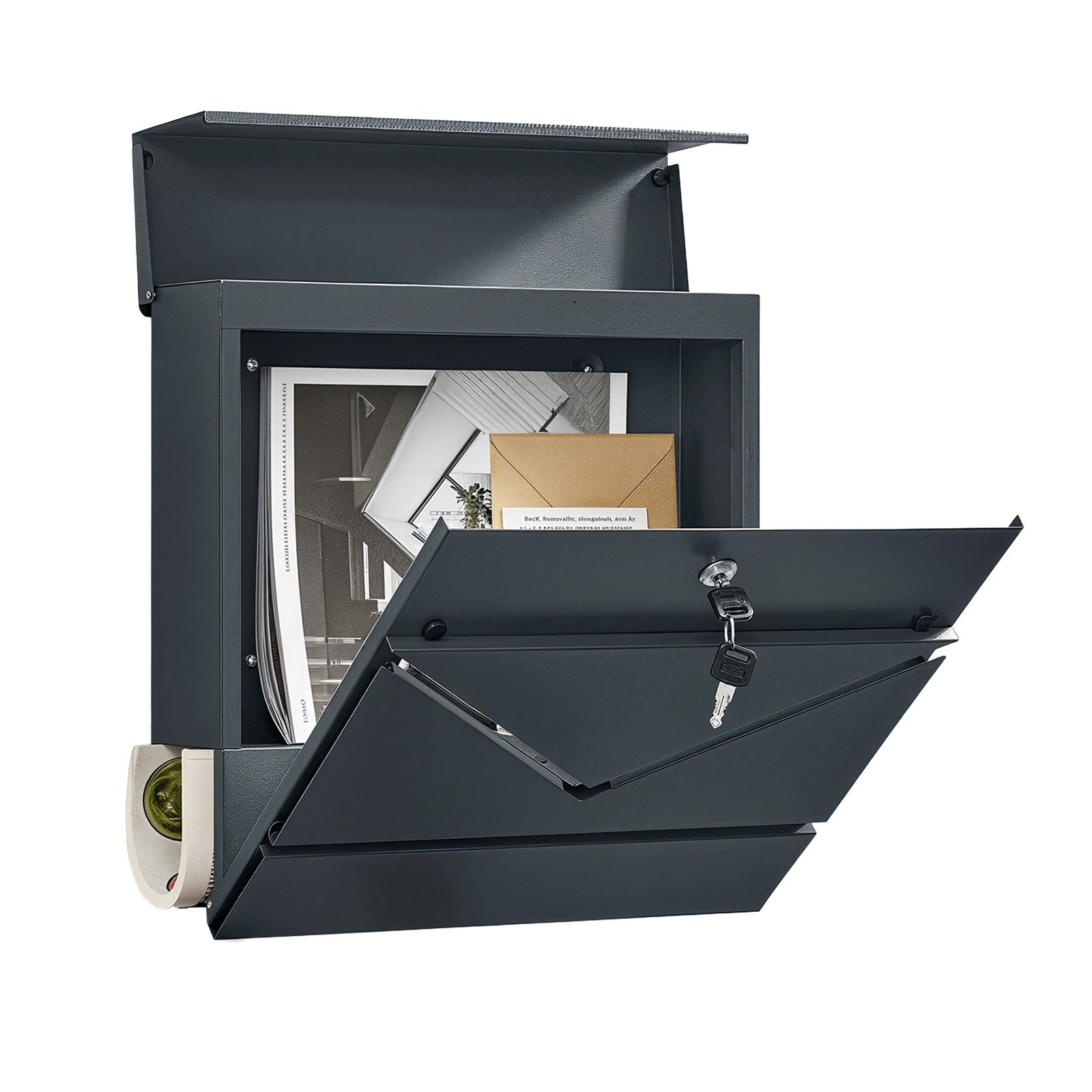 Lockable Wall-Mounted Mailbox – Metal – Anthracite Grey and Silver – Includes Newspaper Holder, Easy Installation