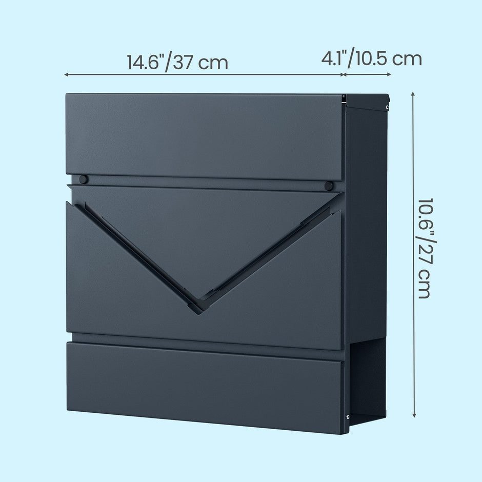 Lockable Wall-Mounted Mailbox – Metal – Anthracite Grey and Silver – Includes Newspaper Holder, Easy Installation