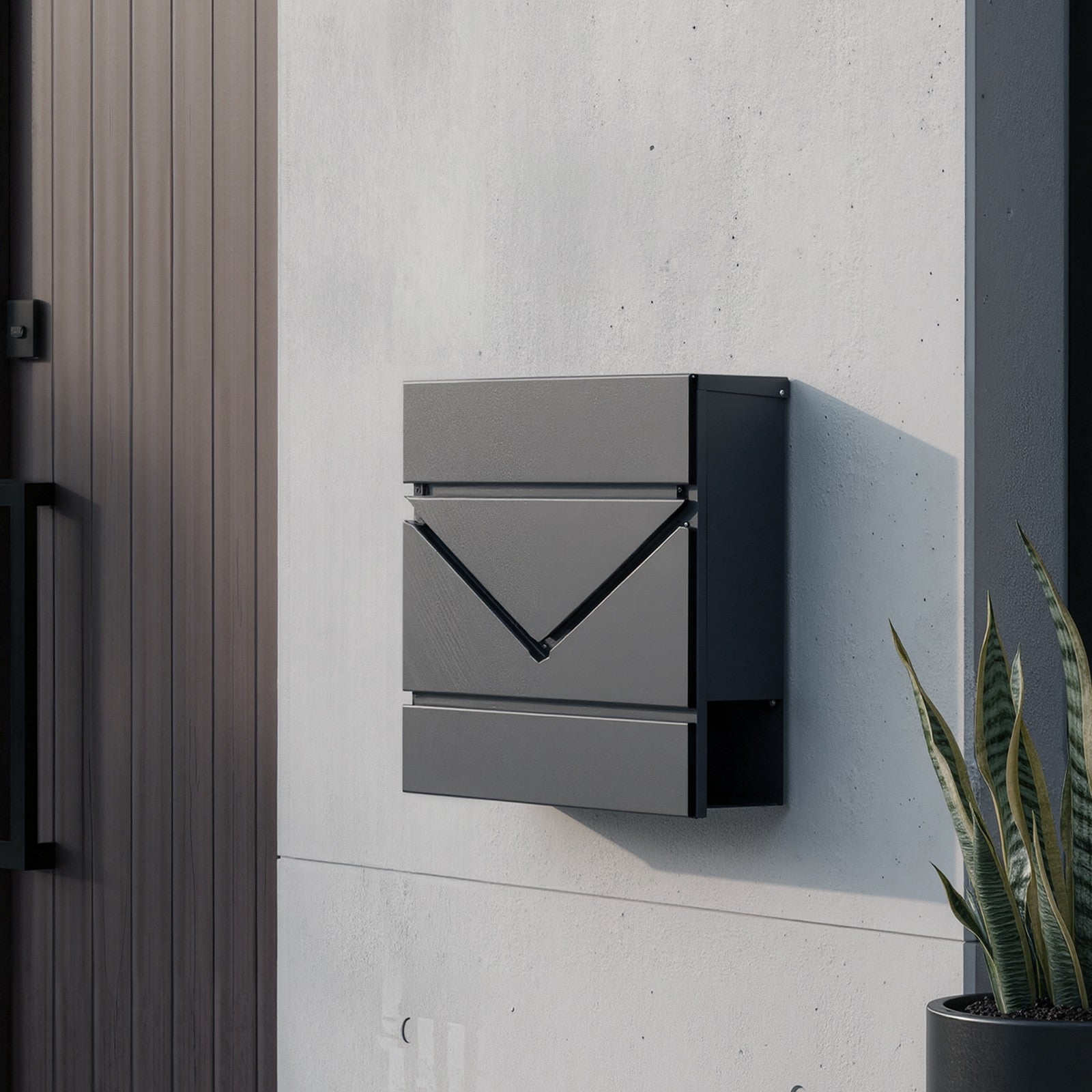 Lockable Wall-Mounted Mailbox – Metal – Anthracite Grey and Silver – Includes Newspaper Holder, Easy Installation