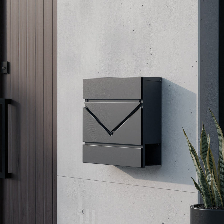 Lockable Wall-Mounted Mailbox – Metal – Anthracite Grey and Silver – Includes Newspaper Holder, Easy Installation