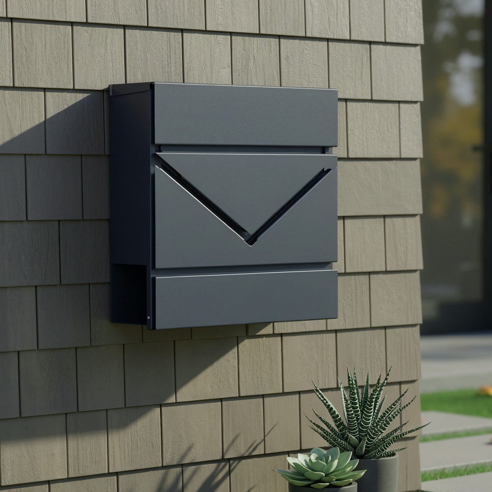 Lockable Wall-Mounted Mailbox – Metal – Anthracite Grey and Silver – Includes Newspaper Holder, Easy Installation
