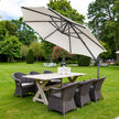 Patio Parasol – Fabric – Dove Grey – 3 m, UPF 50+, 28 Solar Powered LED Lights, 360° Swivel, Tiltable