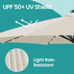 Patio Parasol – Fabric – Dove Grey – 3 m, UPF 50+, 28 Solar Powered LED Lights, 360° Swivel, Tiltable