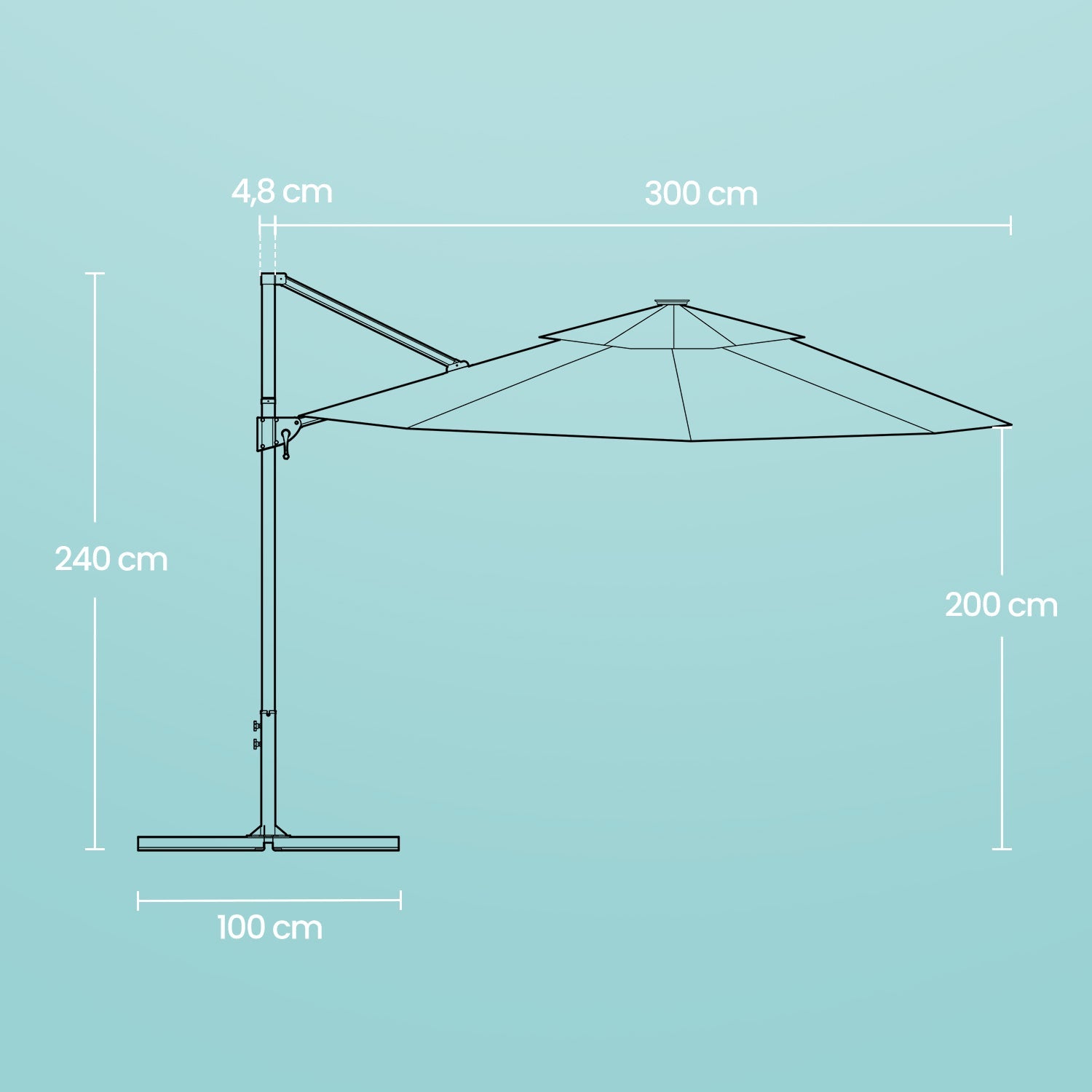 Patio Parasol – Fabric – Dove Grey – 3 m, UPF 50+, 28 Solar Powered LED Lights, 360° Swivel, Tiltable
