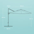Patio Parasol – Fabric – Dove Grey – 3 m, UPF 50+, 28 Solar Powered LED Lights, 360° Swivel, Tiltable