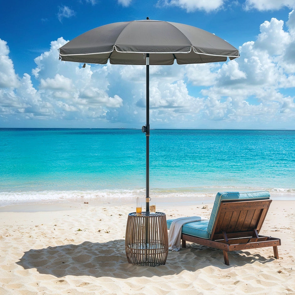 Garden Umbrella – Fabric – Grey – Height Adjustable with 30° Tilt and Portable Carry Bag, UPF 50+