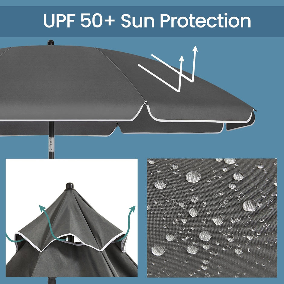 Garden Umbrella – Fabric – Grey – Height Adjustable with 30° Tilt and Portable Carry Bag, UPF 50+